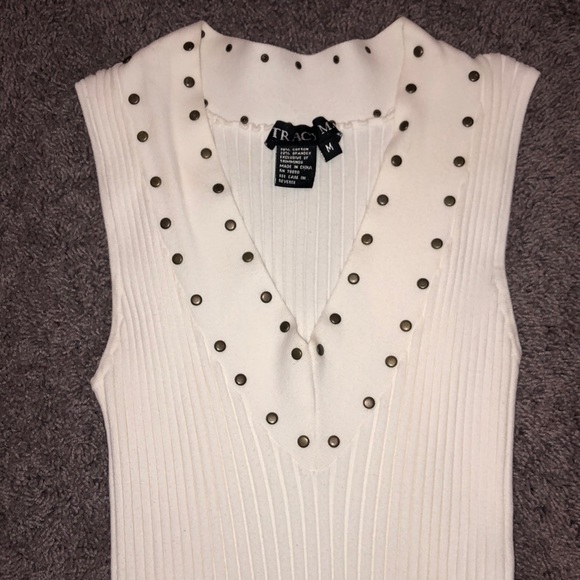 Ribbed Studded Tank Top with Built in Belt - Picture 2 of 3